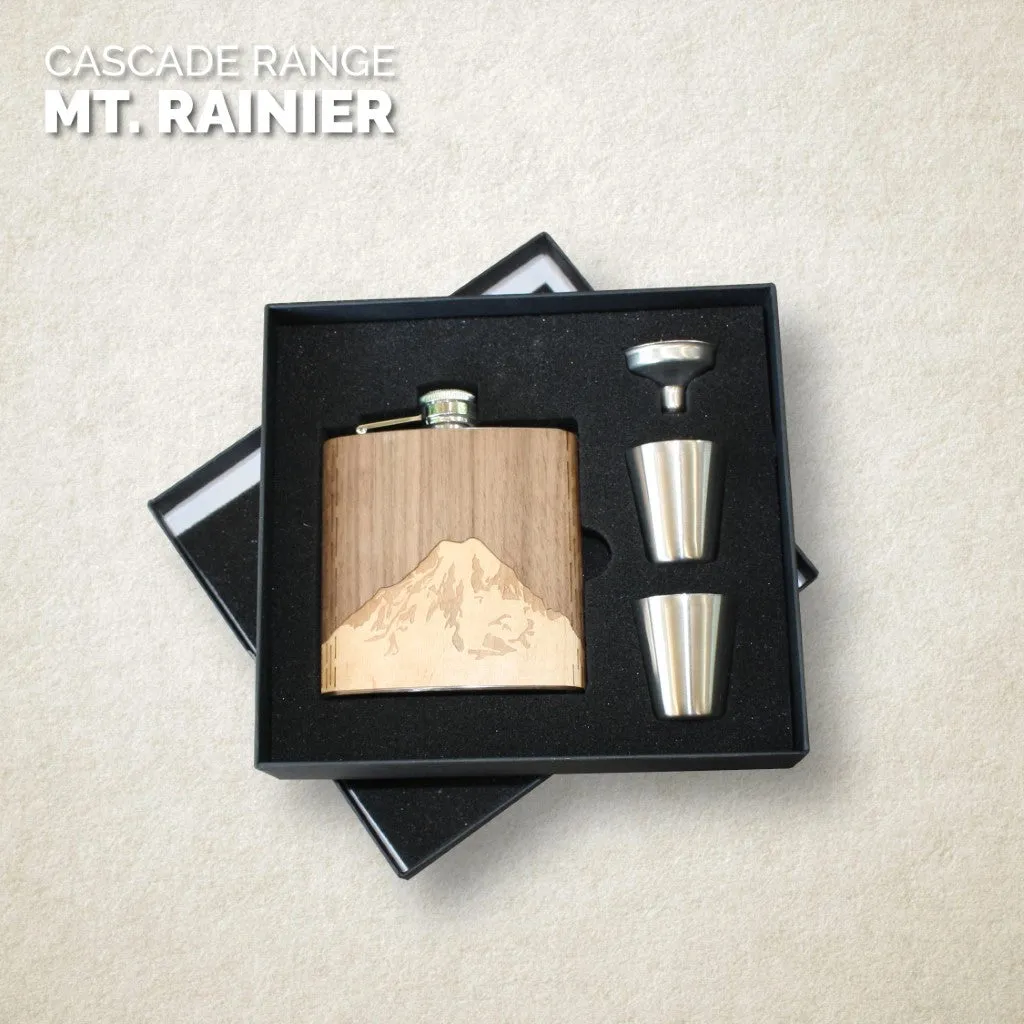 Wooden Hip Flask - Cascade Range (Mt. Rainier) - Image 3