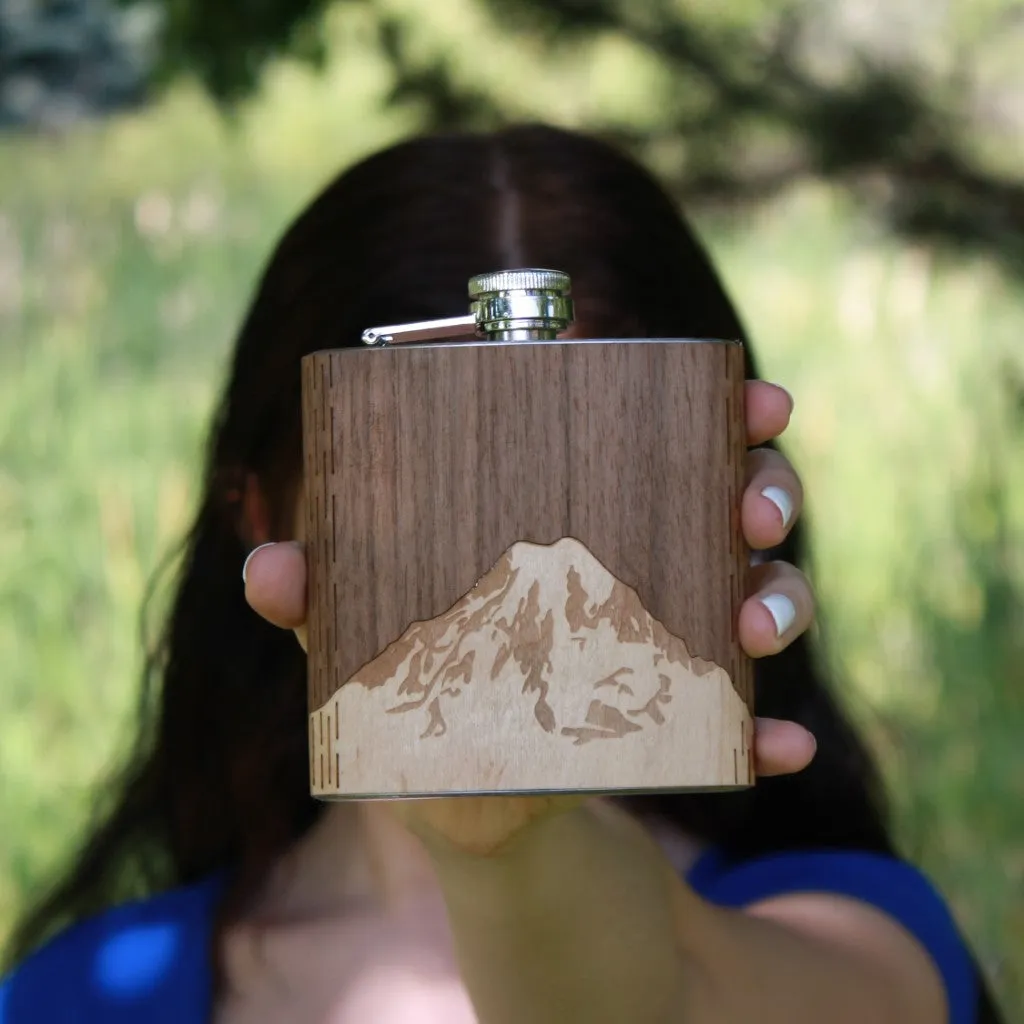 Wooden Hip Flask - Cascade Range (Mt. Rainier) - Image 4