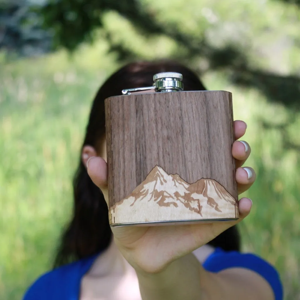 Wooden Hip Flask - Cascade Range (Mt. Shasta) - Image 4