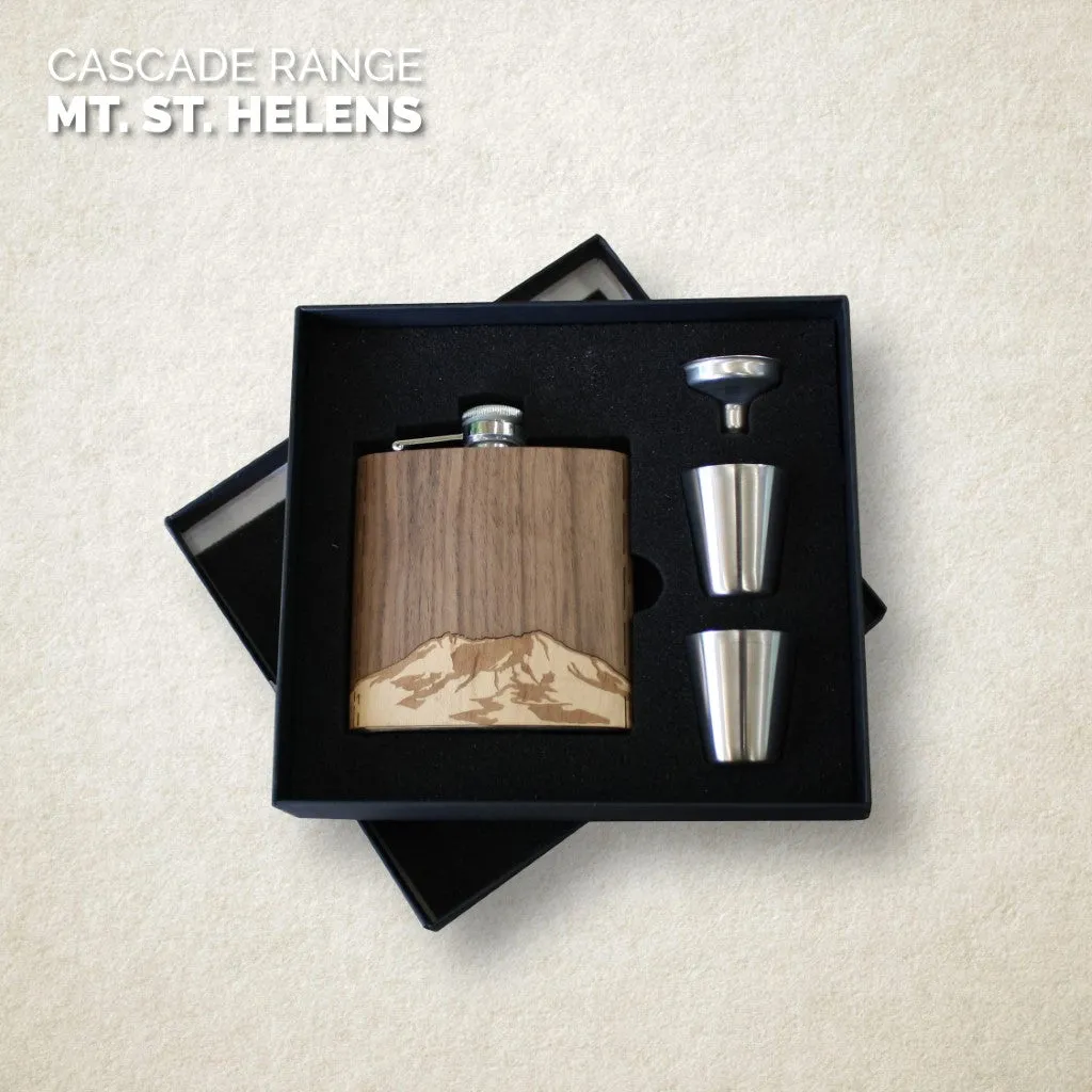 Wooden Hip Flask - Cascade Range (Mt. St. Helens) - Image 3