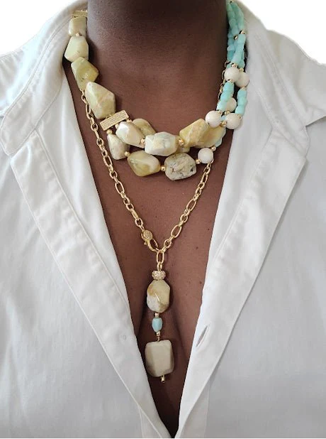Yellow and Peruvian Blue Opal Multistrand Necklace - Image 2