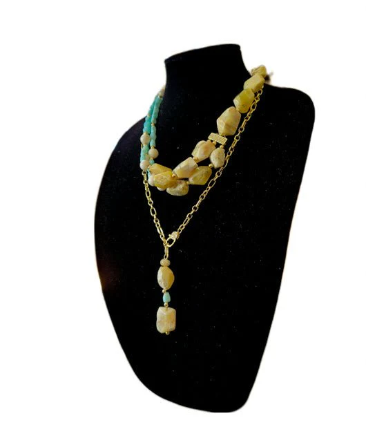 Yellow and Peruvian Blue Opal Multistrand Necklace - Image 3
