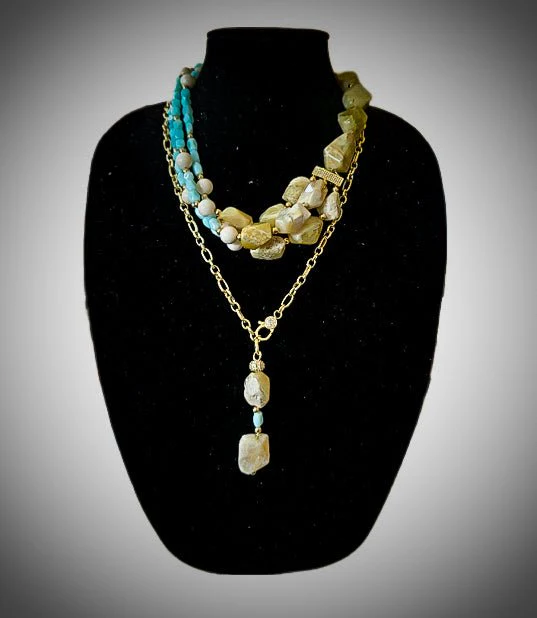 Yellow and Peruvian Blue Opal Multistrand Necklace - Image 4