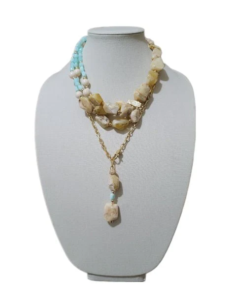 Yellow and Peruvian Blue Opal Multistrand Necklace - Image 5