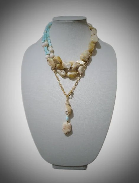 Yellow and Peruvian Blue Opal Multistrand Necklace - Image 6